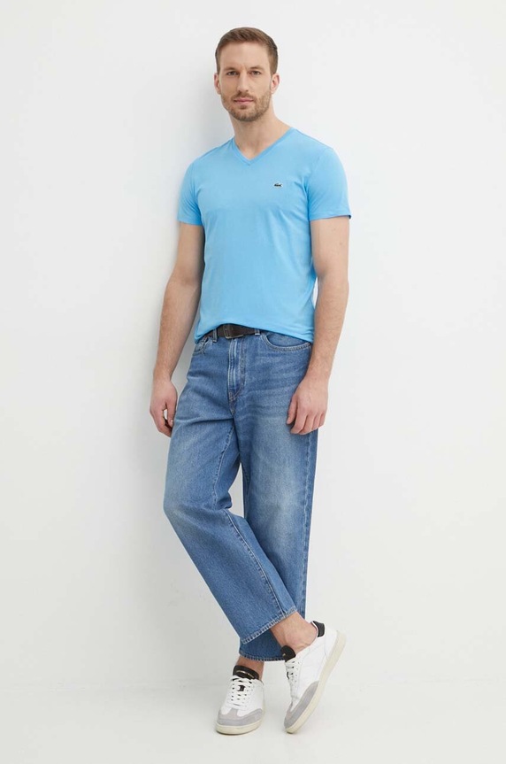Lacoste T-shirt męski bawełniany TH6710 niebieski SS26
