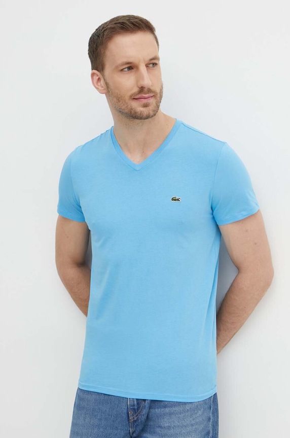 Lacoste T-shirt męski bawełniany niebieski TH6710