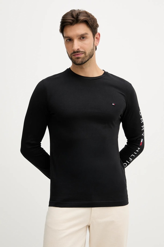Tommy Hilfiger - Longsleeve βαμβάκι μαύρο MW0MW09096