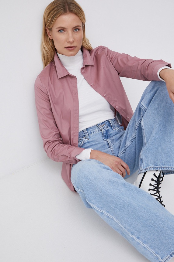 Jacqueline de Yong Koszula bawełna różowy 15149877