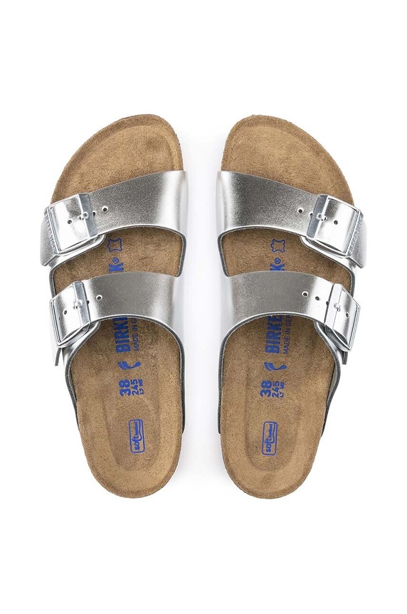 Δερμάτινες παντόφλες Birkenstock Arizona 1005960 ασημί