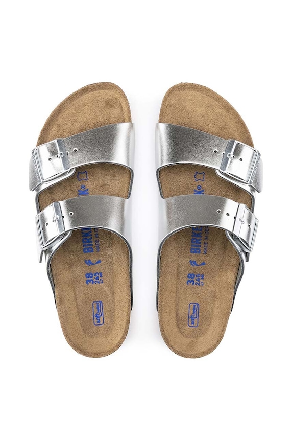 Δερμάτινες παντόφλες Birkenstock Arizona 1005960 ασημί