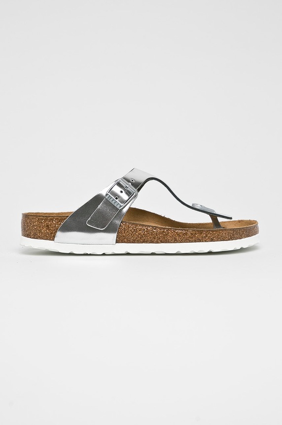 Birkenstock japonki skórzane Gizeh SFB bez obcasa srebrny 1003674