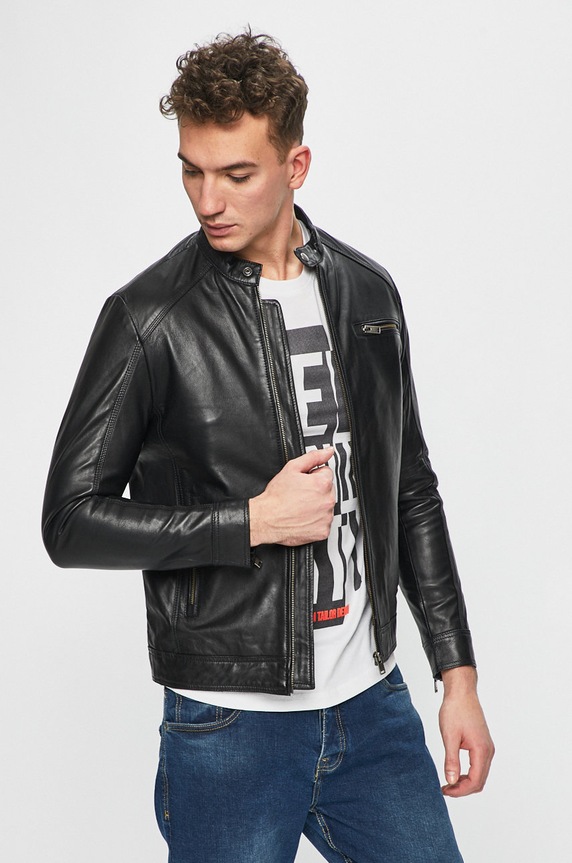 Selected Homme - Geaca de piele cu captuseala negru 16067129