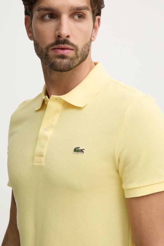 Памучна тениска с яка Lacoste жълт PH4012