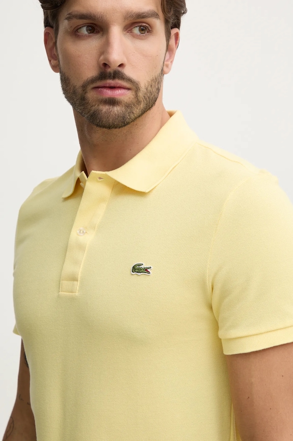 Памучна тениска с яка Lacoste жълт PH4012