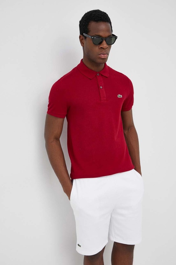 Lacoste pamut póló sima burgundia PH4012