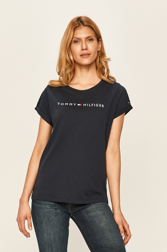 Tommy Hilfiger - T-shirt UW0UW01618 nadruk granatowy UW0UW01618
