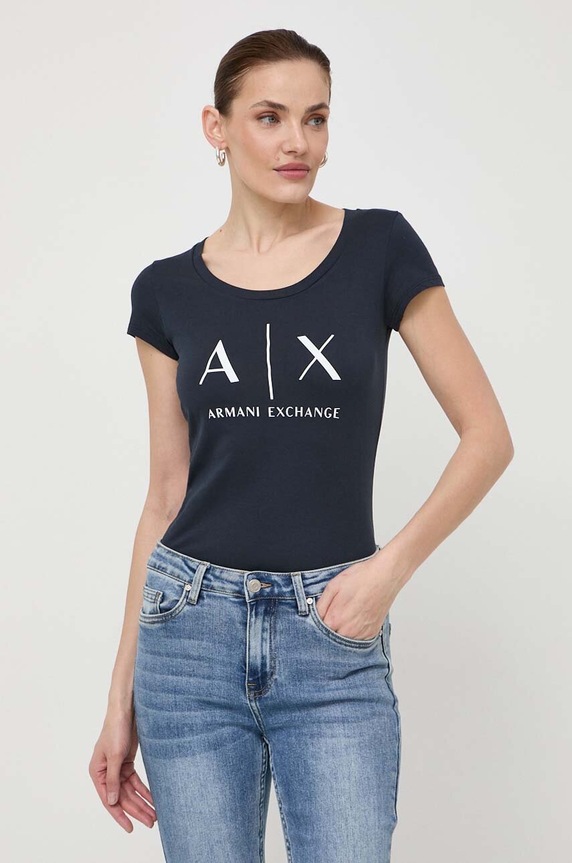 Armani Exchange pamut póló sötétkék 8NYT70.YJ16Z.NOS