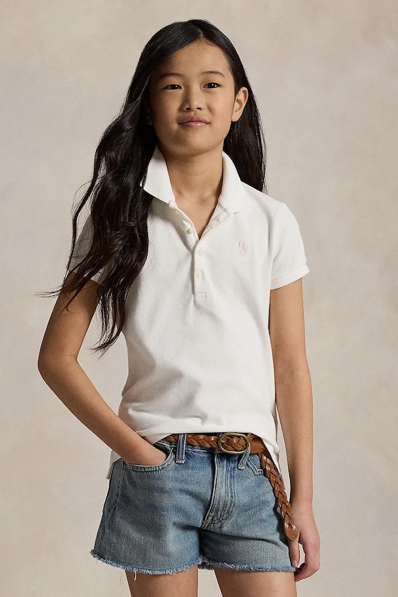 Polo Ralph Lauren - Детска тениска с яка 128-176 cm еластичен бял 313573242005