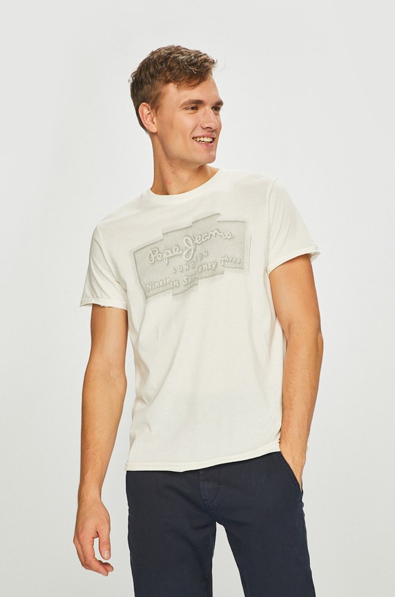 Pepe Jeans - Pánske tričko nášivka biela PM506089
