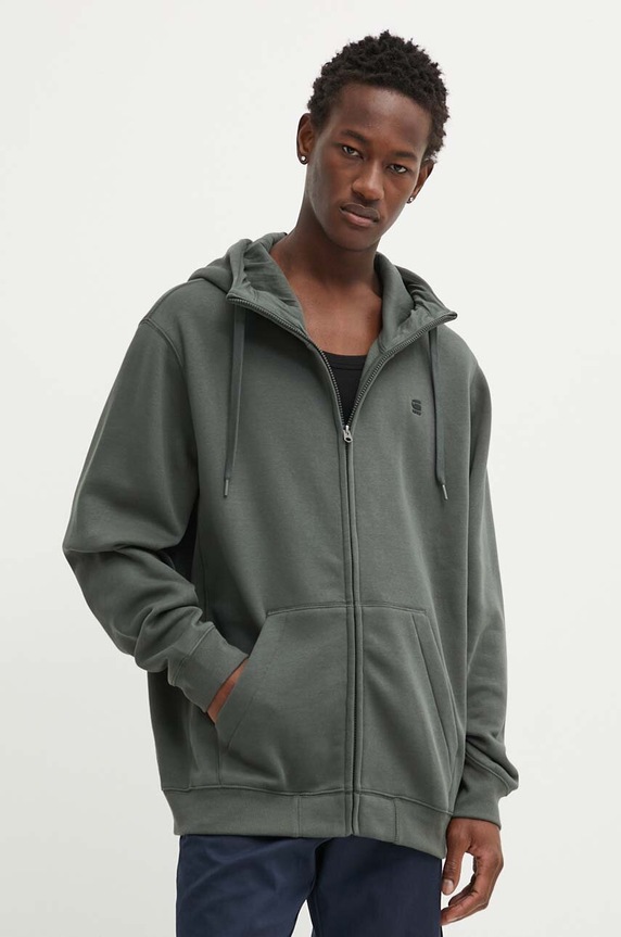G-Star bluza rozpinana z kapturem męska z bawełną Premium core z kapturem zielony D16122.C235