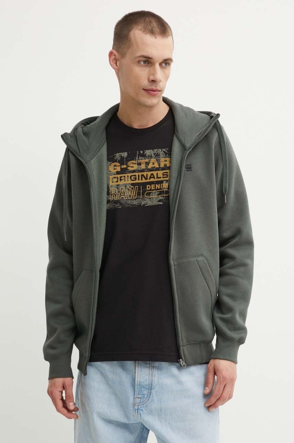 G-Star pánska mikina na zips s kapucňou s bavlnou Premium core s kapucňou zelená D16122.C235