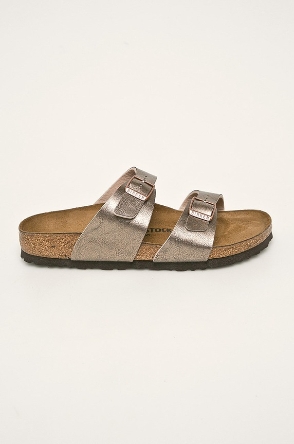 Šľapky Birkenstock Sydney imitácia kože hnedá 1016169