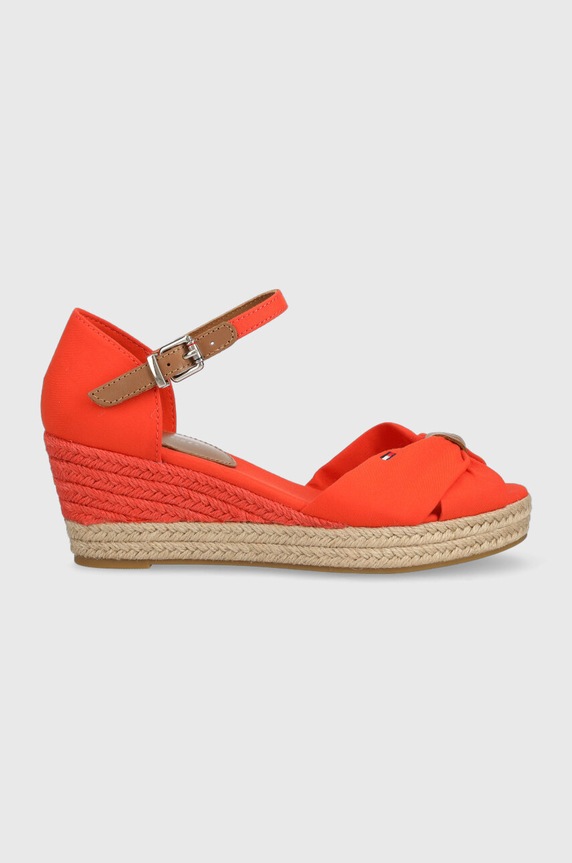 Tommy Hilfiger sandały BASIC OPENED TOE MID WEDGE tekstylny pomarańczowy FW0FW04785