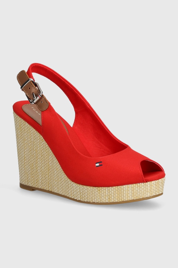 Πέδιλα Tommy Hilfiger ICONIC ELENA SLING BACK WEDGE υφασμάτινο κόκκινο FW0FW04789