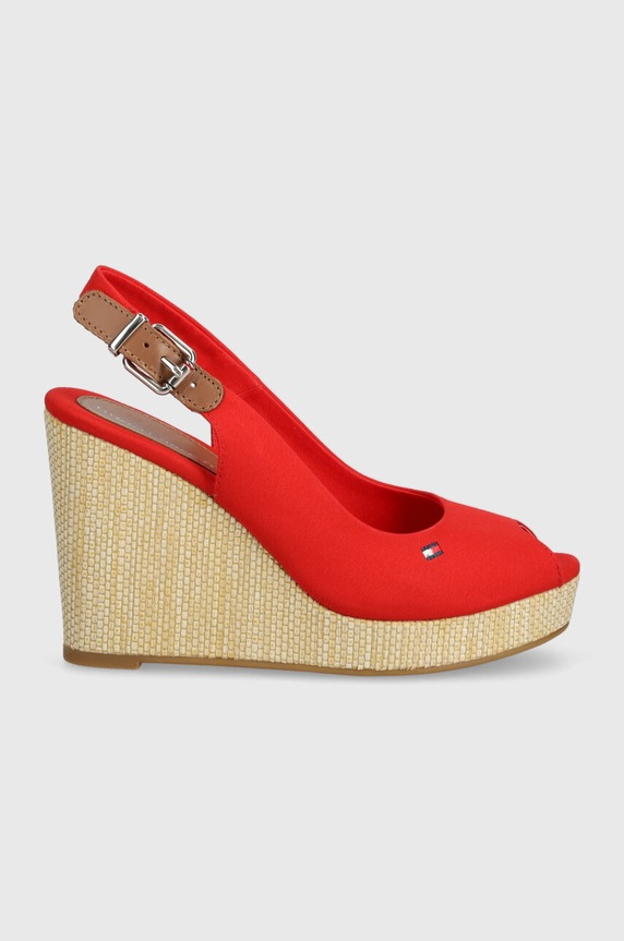 Πέδιλα Tommy Hilfiger ICONIC ELENA SLING BACK WEDGE FW0FW04789 κόκκινο SS24