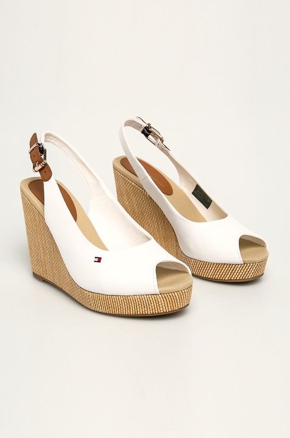 Tommy Hilfiger - Πέδιλα ICONIC ELENA SLING BACK WEDGE FW0FW04789 λευκό SS24