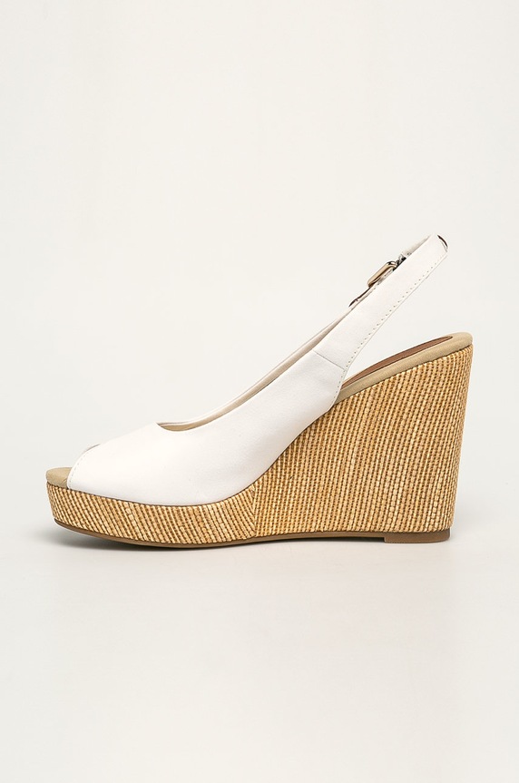 Παπούτσια Tommy Hilfiger - Πέδιλα ICONIC ELENA SLING BACK WEDGE FW0FW04789 λευκό