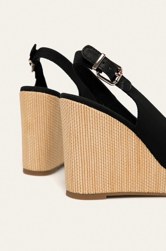 Παπούτσια Tommy Hilfiger - Πέδιλα ICONIC ELENA SLING BACK WEDGE FW0FW04789 μαύρο