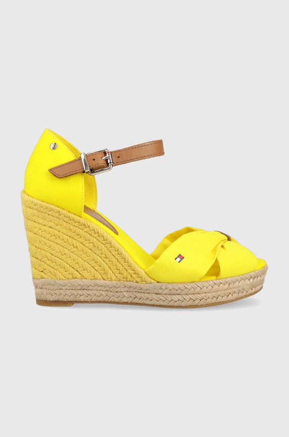 Πέδιλα Tommy Hilfiger BASIC OPENED TOE HIGH WEDGE υφασμάτινο κίτρινο FW0FW04784