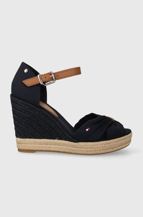 Tommy Hilfiger sandały BASIC OPENED TOE HIGH WEDGE tekstylny granatowy FW0FW04784