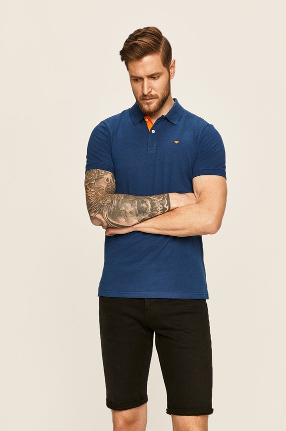 Tom Tailor Denim - Polo tričko bavlna tmavomodrá 1016502