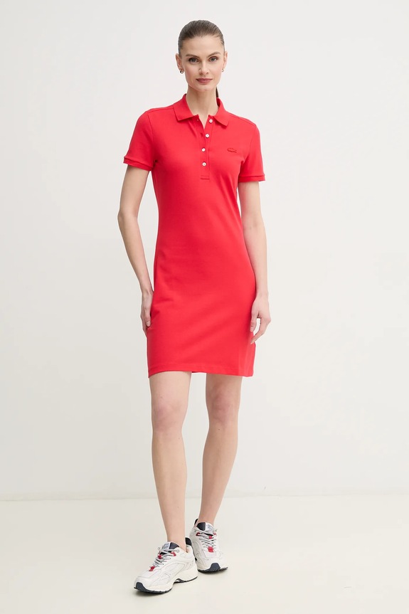 Lacoste φόρεμα με βαμβάκι EF5473 κόκκινο SS26