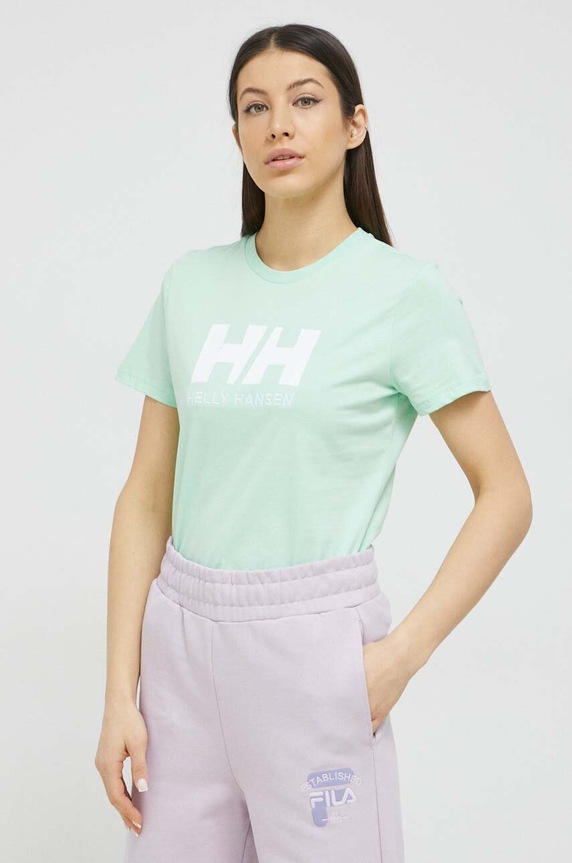 Helly Hansen t-shirt bawełniany nadruk zielony 34112