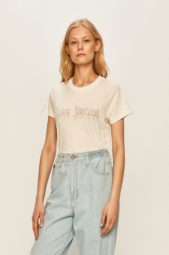 Lee - T-shirt nadruk biały L40GWM59