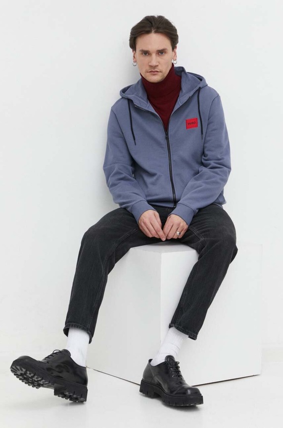 Бавовняна кофта HUGO Daple212 50447972 блакитний AW25