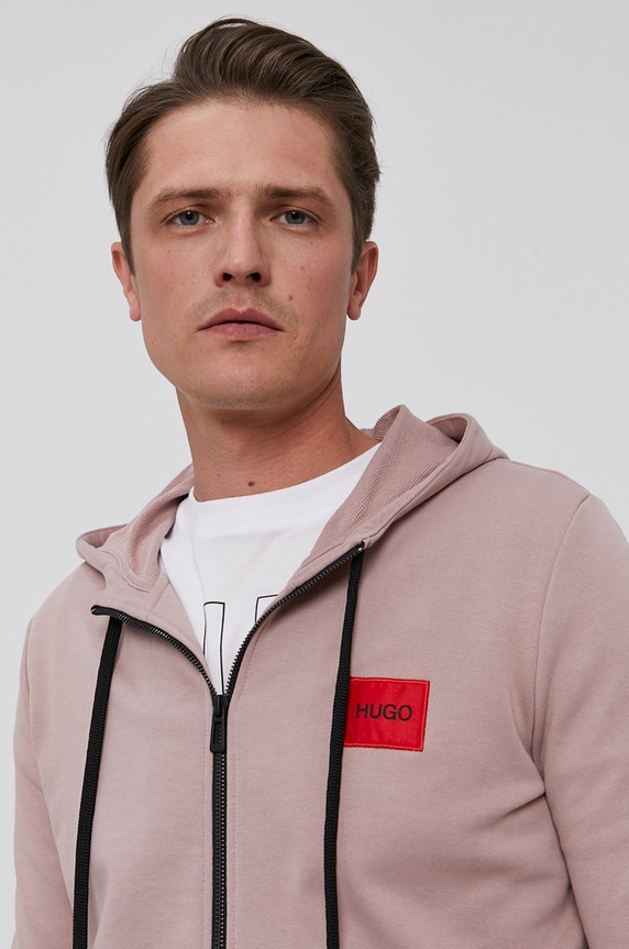 HUGO bluza bawełniana Daple212 z kapturem różowy 50447972