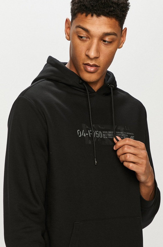 4F - Bluza z kapturem czarny D4Z20.BLM209