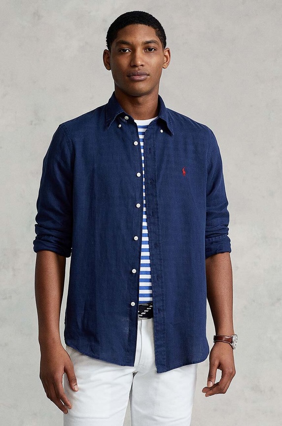 Πουκάμισο Polo Ralph Lauren slim σκούρο μπλε 710829443001