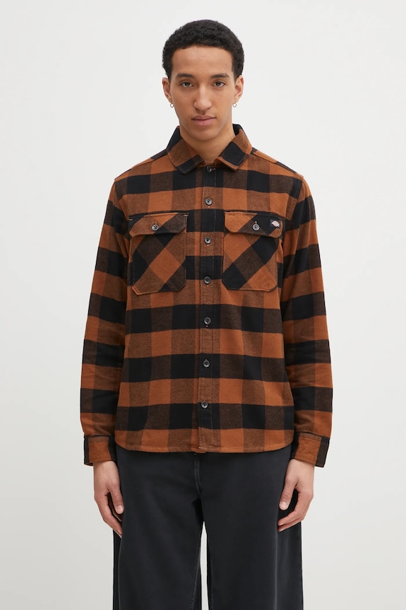 Dickies shirt cotton brown DK0A4XDZBLK