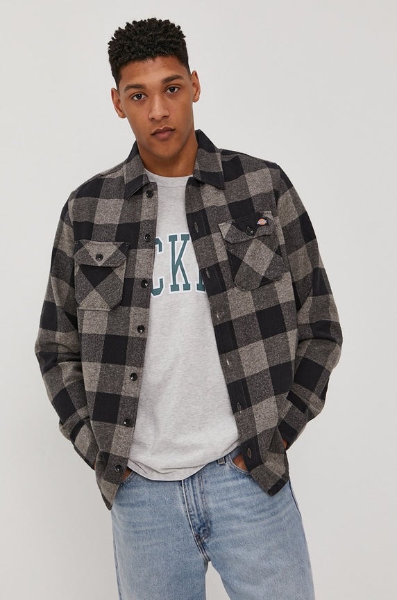 Pamučna košulja Dickies regular siva DK0A4XDZGYM