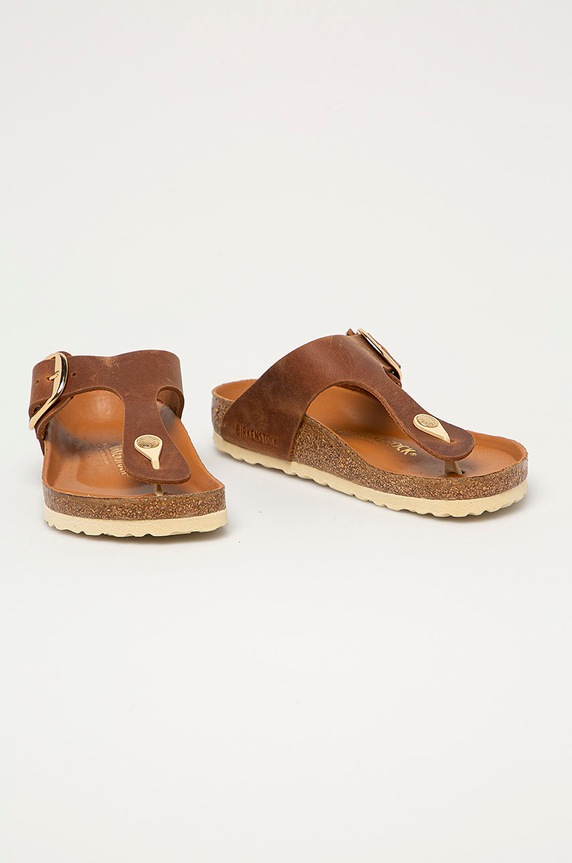 Δερμάτινες σαγιονάρες Birkenstock Gizeh Big Buckle 1018745 καφέ SS21