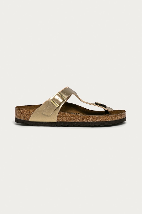 Σαγιονάρες Birkenstock Gizeh απομίμηση λείου δέρματος χρυσαφί 1016108