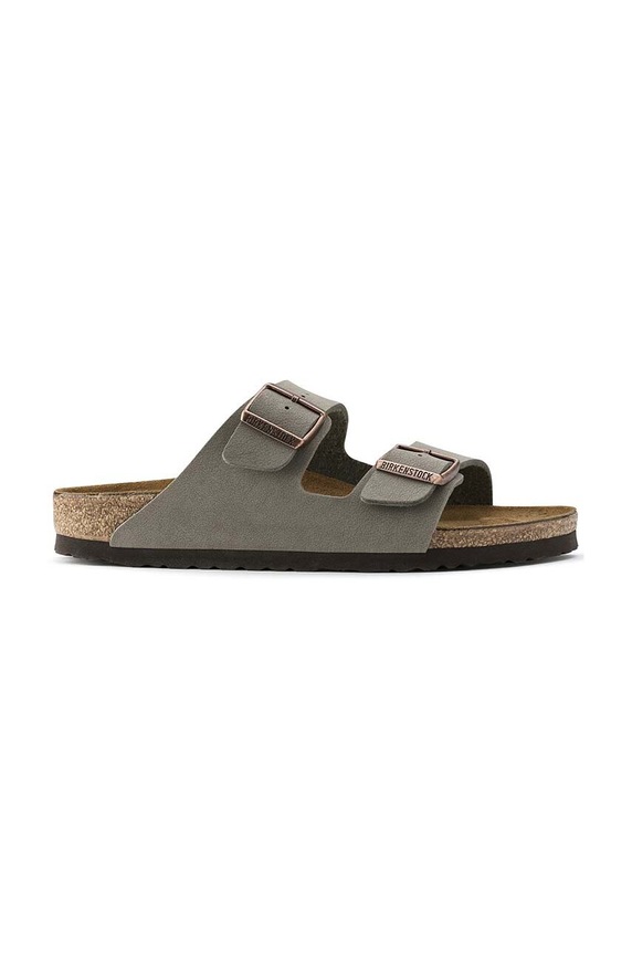 Birkenstock sliders faux grain leather gray 151211.D