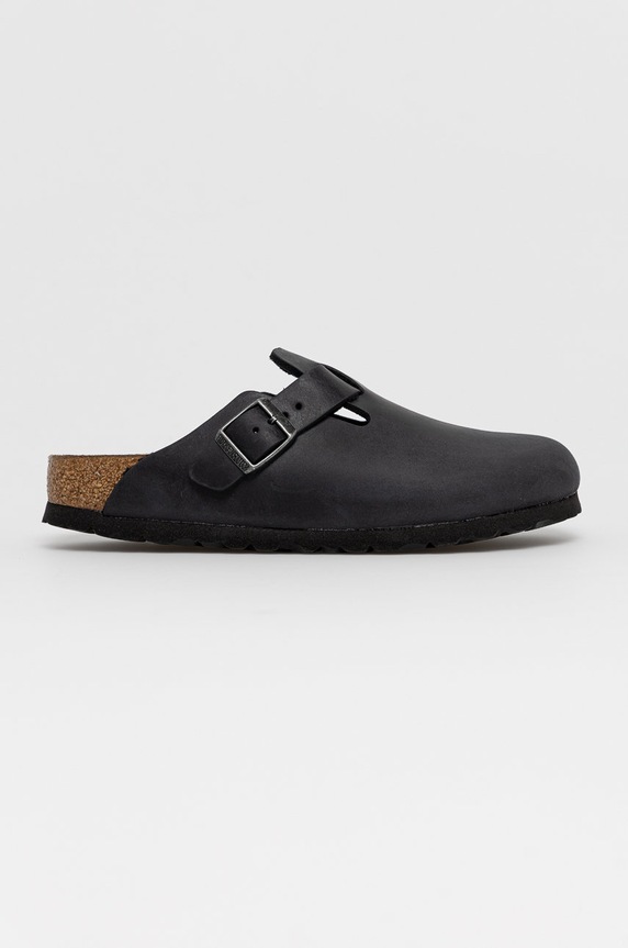 Birkenstock klapki skórzane Boston płaski czarny 59463