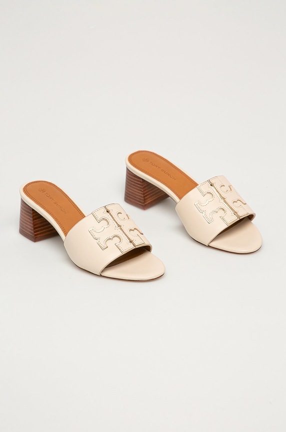 Tory Burch - Kožené pantofle Ines 66261.101 béžová SS21