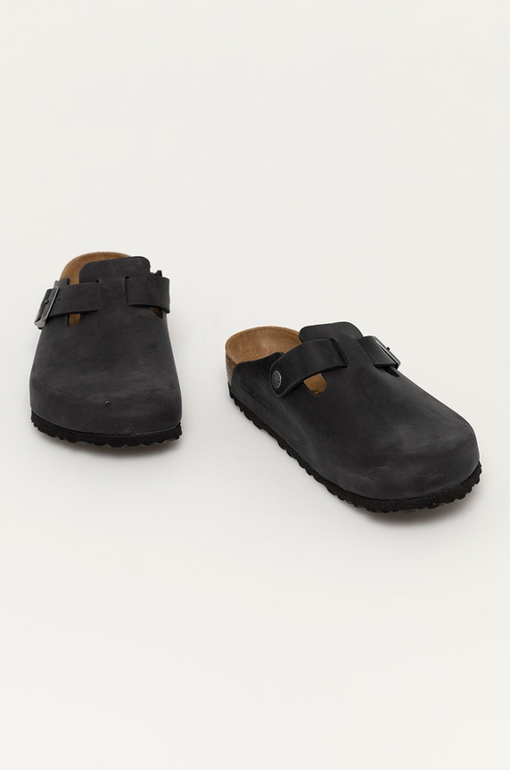 Birkenstock klapki nubukowe Boston SFB 59461 czarny AW25