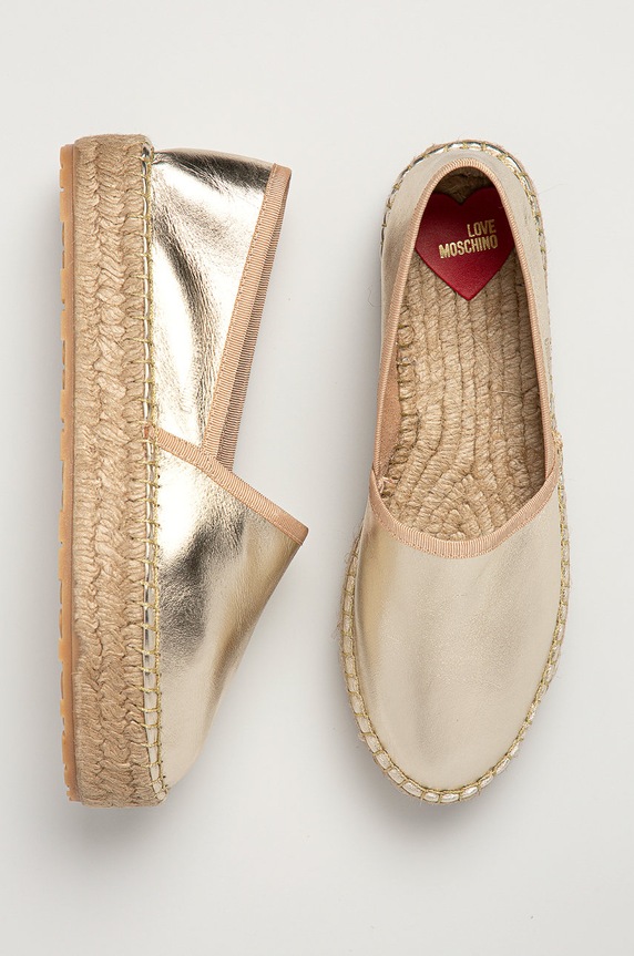 Love Moschino - Kožené espadrilky strieborná JA10443G0CJB0900