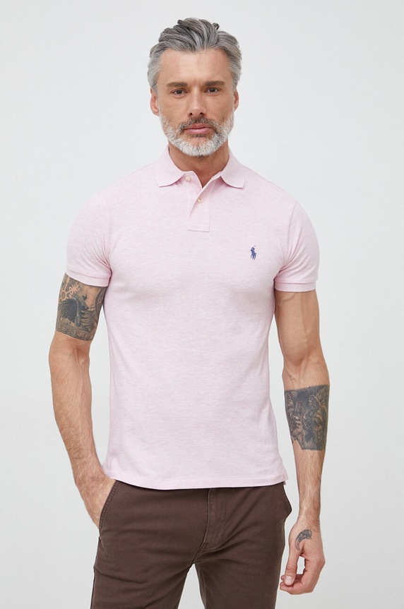 Polo Ralph Lauren polo tričko pánske bavlnené slim ružová 710536856