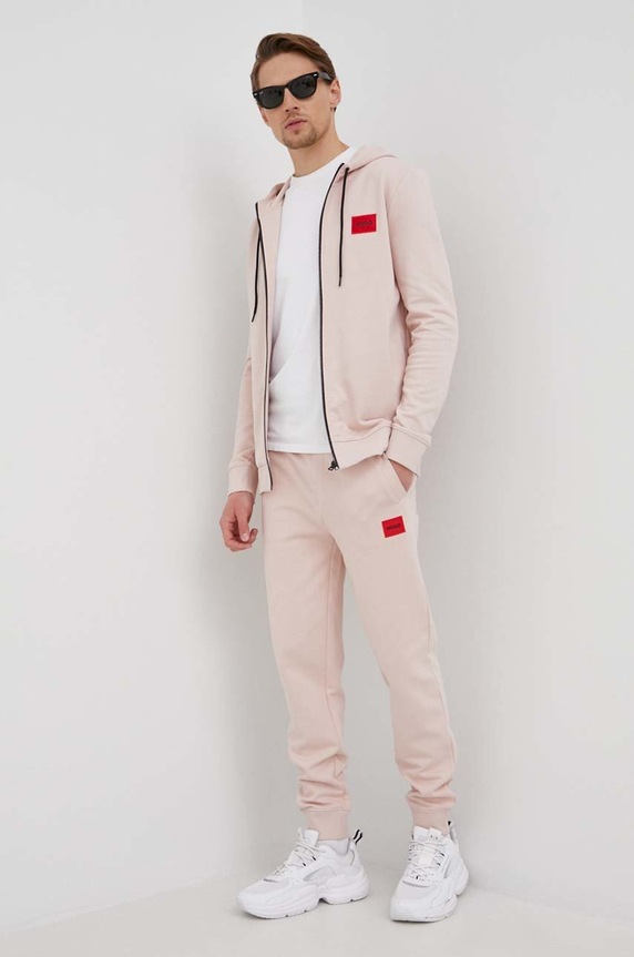 HUGO spodnie dresowe bawełniane Doak212 z elastanem beżowy 50447963