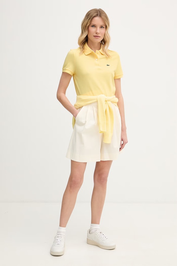 Lacoste polo damskie bawełniane PF7839 żółty SS26