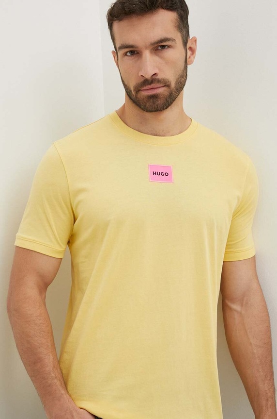 Odzież HUGO T-shirt basic męski bawełniany Diragolino212 50447978 żółty