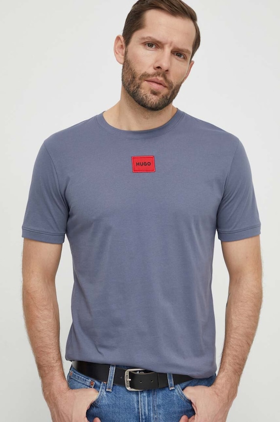 HUGO T-shirt basic męski bawełniany Diragolino212 regular niebieski 50447978