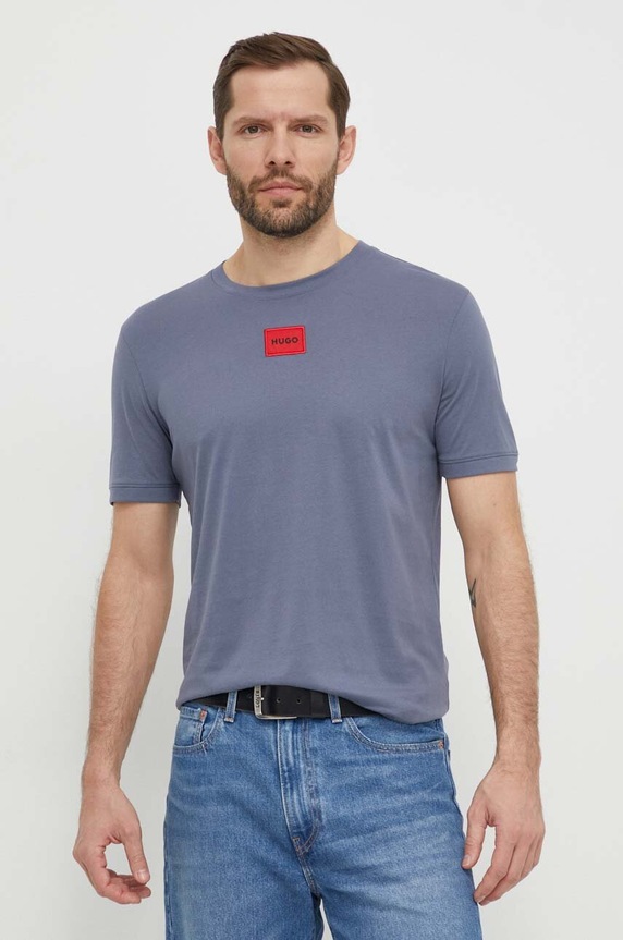 Odzież HUGO T-shirt basic męski bawełniany Diragolino212 50447978 niebieski