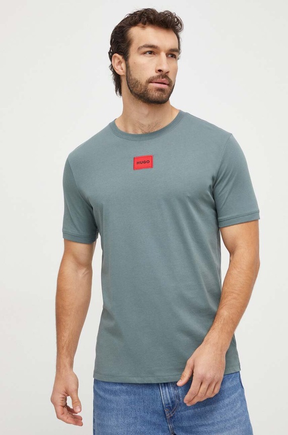 HUGO Βασικό T-shirt Ανδρικό Βαμβακερό Diragolino212 βαμβάκι πράσινο 50447978